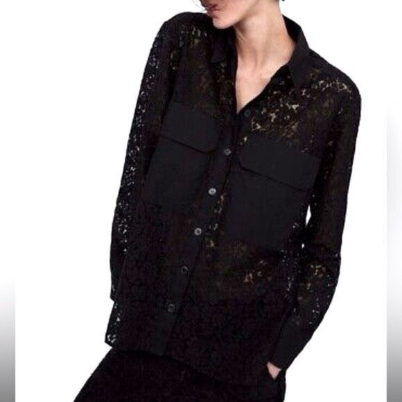 ✨Zara All Over Lace Long Black Sz Small Shirt✨ - Picture 5 of 13
